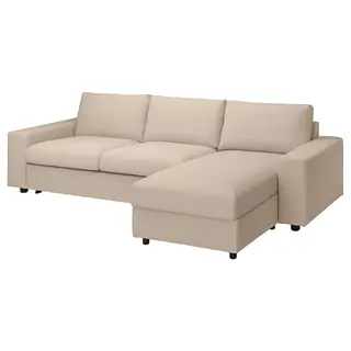 VIMLE 3-seat sofa-bed with chaise longue, with wide armrests/Hallarp beige, Width 285 x Depth 98 cm