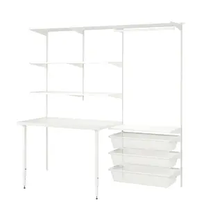 BOAXEL / LAGKAPTEN wardrobe combination with table top, white, Width 207.2 x Depth 62.0 x Height 200.6 cm