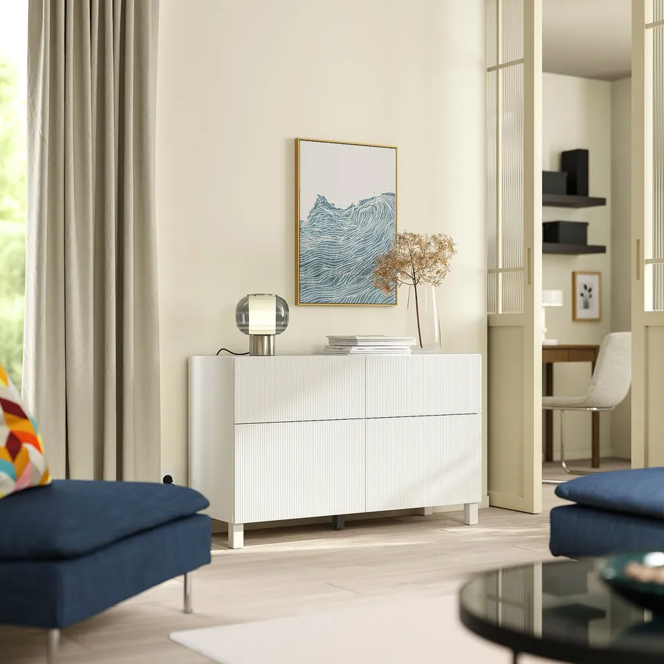 BESTÅ Storage combination w doors/drawers, Förvaltare white/Stubbarp white, 120x42x74 cm