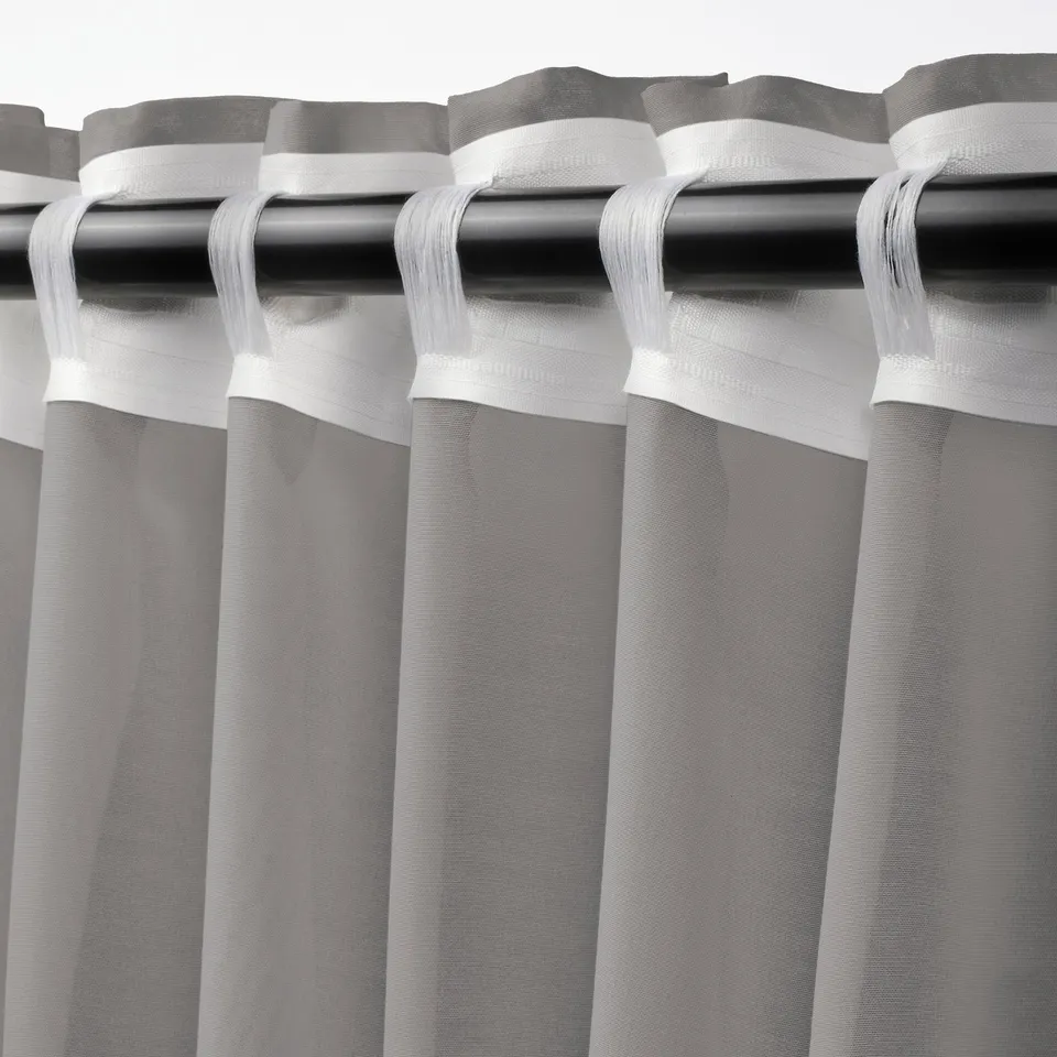 STENFRÖ Sheer curtains, 1 pair, grey/with heading tape, 145x250 cm