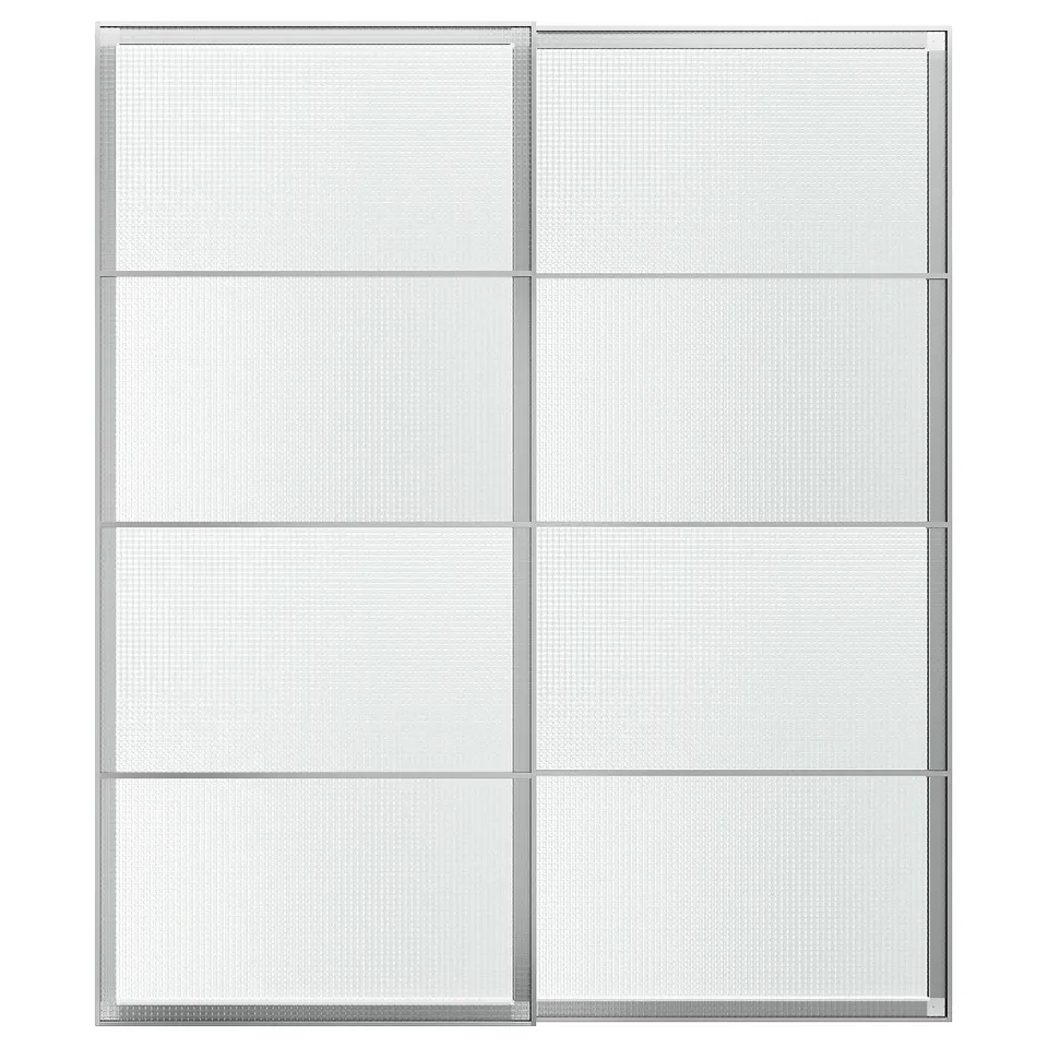 LUNDBRÄSMA Pair of sliding doors, aluminium/checkered glass, 200x236 cm