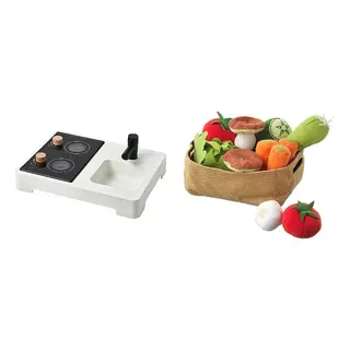 DUKTIG/STENMUS set: mini-play kitchen + 14-piece vegetables set