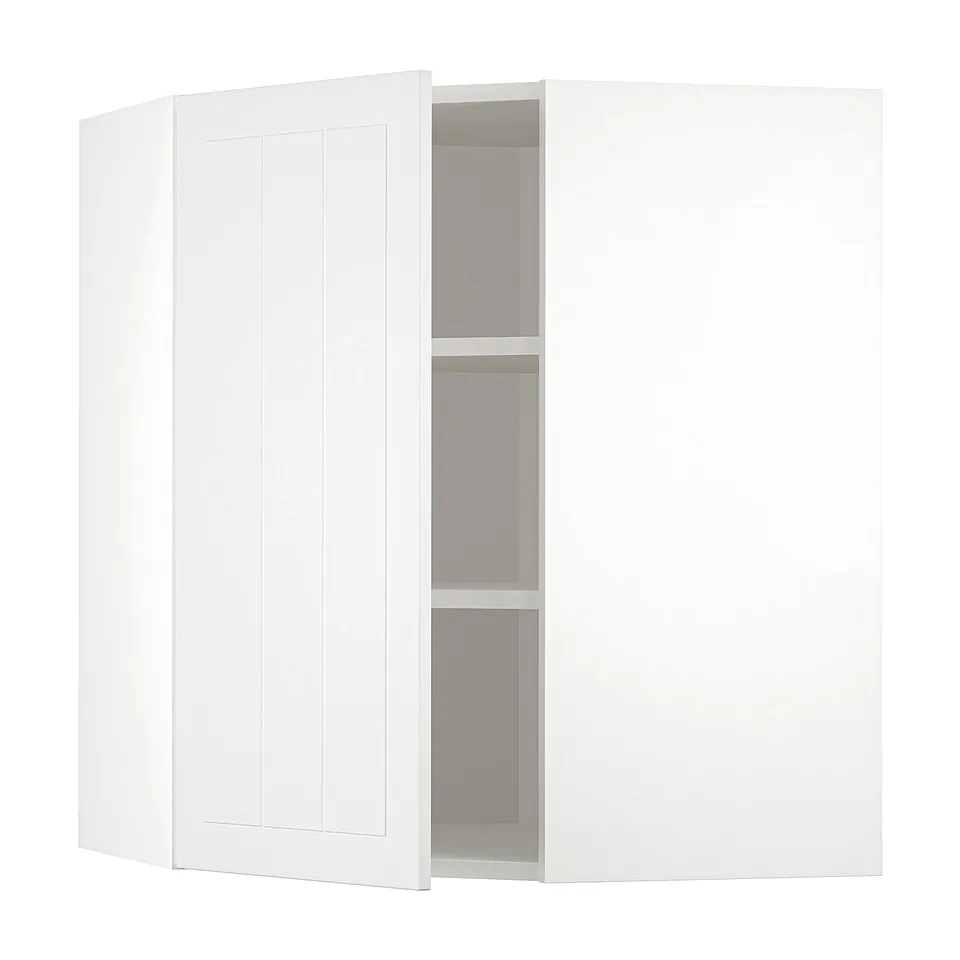White corner cabinet with shelves, METOD kitchen system.