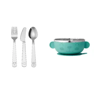 FABLER/KANONKUL set: 3-piece cutlery set + bowl