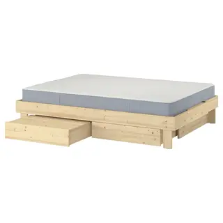 GLAMBERGET bed frame with storage and mattress, pine/Vesteröy extra firm, Length 211 x Height 35 cm