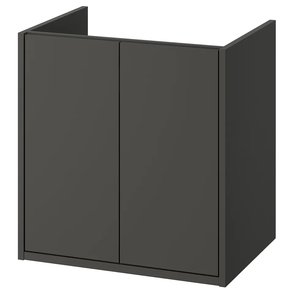 HAVBÄCK bathroom cabinet in dark grey. Modern, simple design with two doors, perfect for storing bathroom essentials.