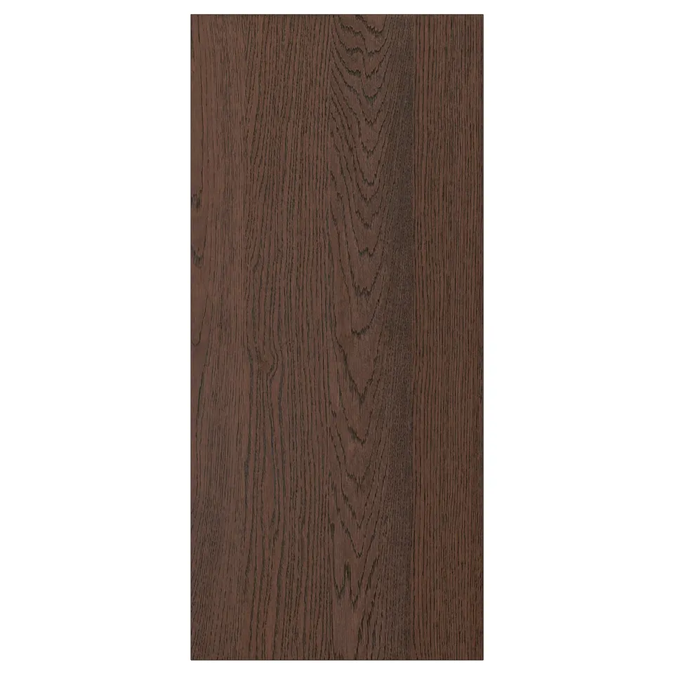 A SINARP oak veneer panel in dark wood, featuring a modern and timeless design with solid oak edging.