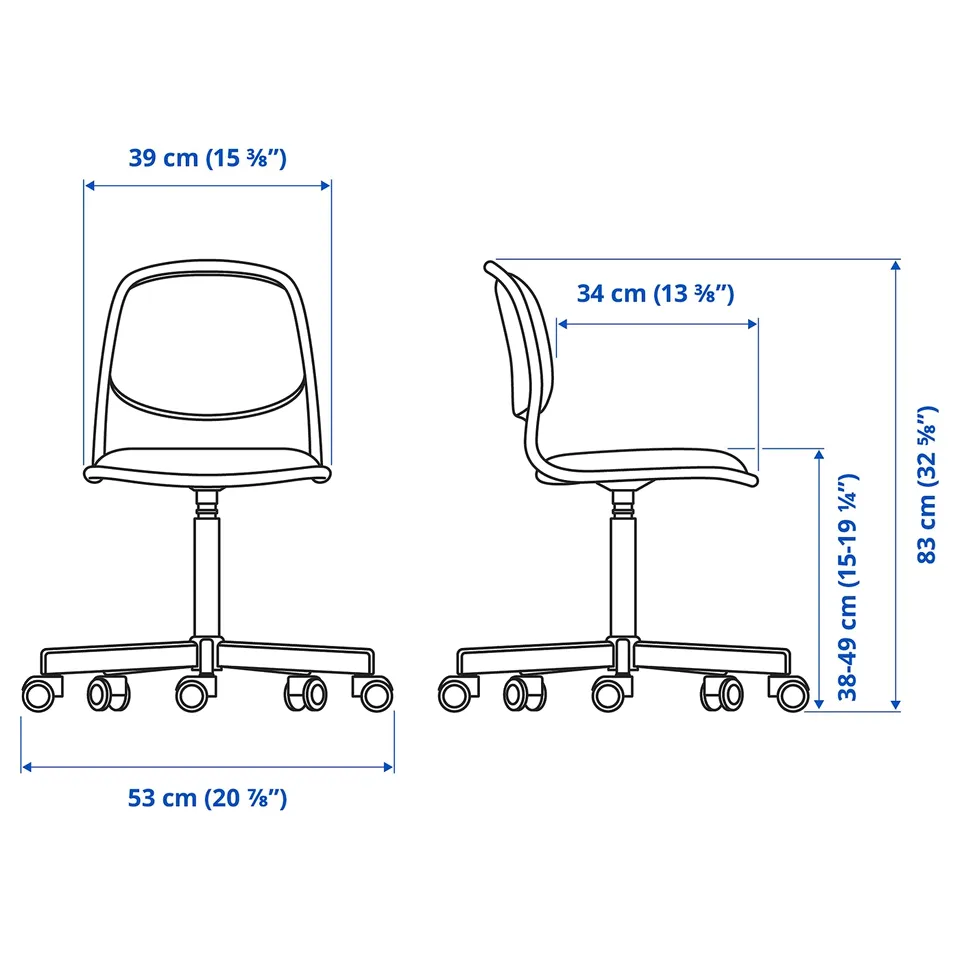 Illustration with measurements for the product: MICKE/ÖRFJÄLL.