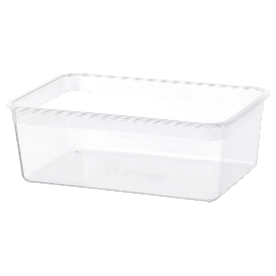 IKEA 365+ clear plastic container for food storage, rectangular shape, transparent design.
