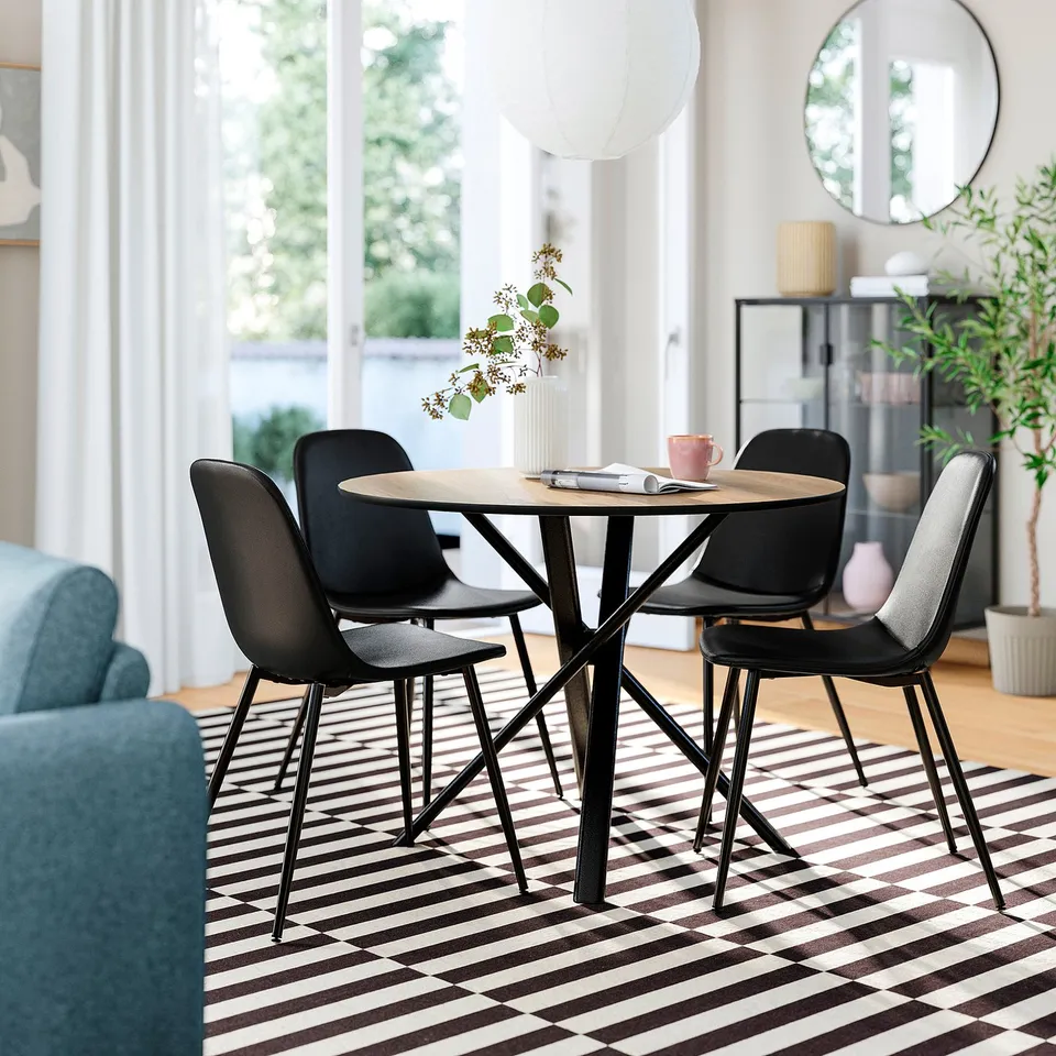 NORRMJÖLE / NORDMANSSKÄR Table and 4 chairs, oak effect black/Bomstad black, 105 cm