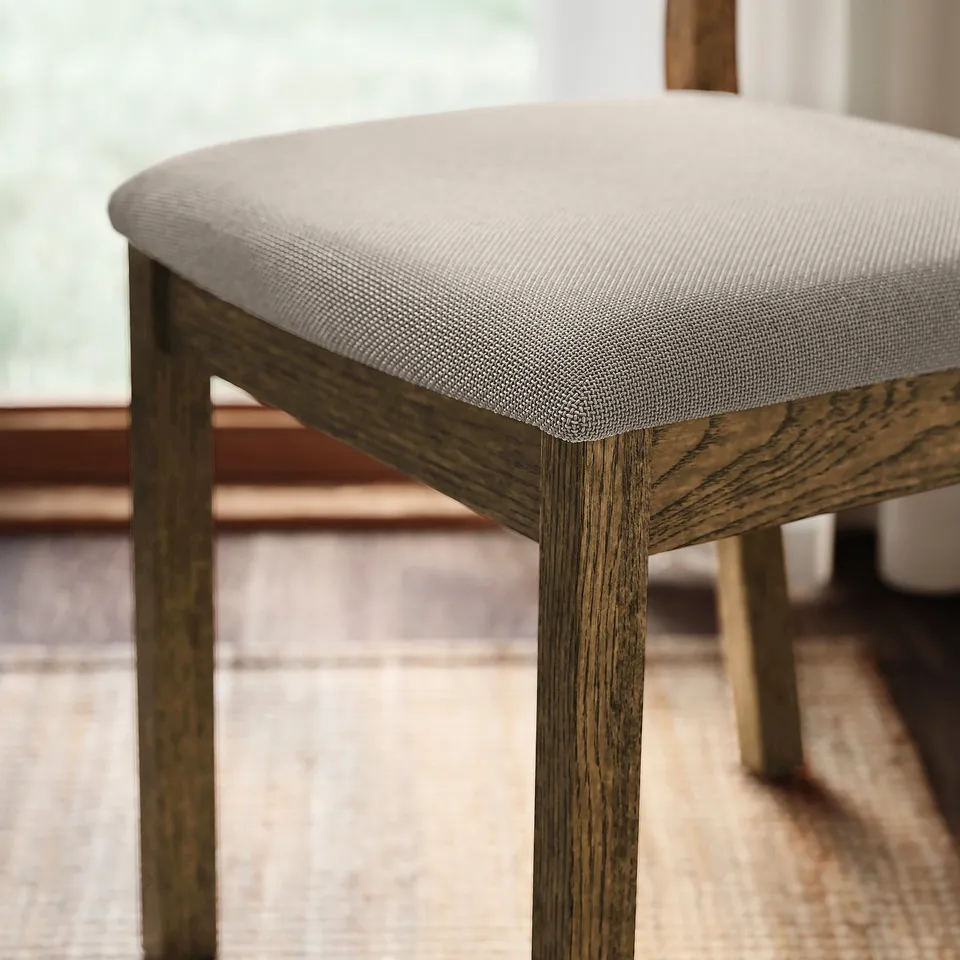 TONSTAD / TONSTAD Table and 6 chairs, brown oak veneer/brown oak effect Fridtuna light beige, 200x85 cm
