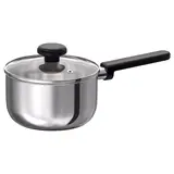 MIDDAGSMAT saucepan with lid, clear glass/stainless steel, 2 l