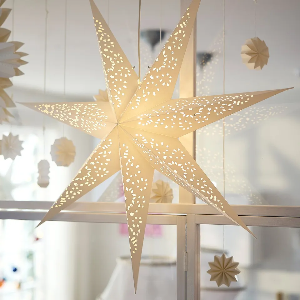STRÅLA Lamp shade, paper star/lace white, 90 cm