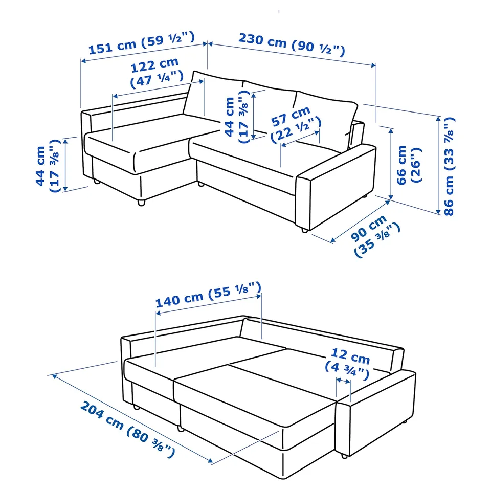 Illustration with measurements for the product: FRIHETEN.