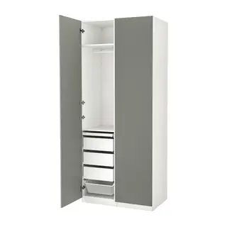PAX / REINSVOLL wardrobe combination, white/grey-green, Width 100.0 x Depth 60.0 x Height 236.4 cm