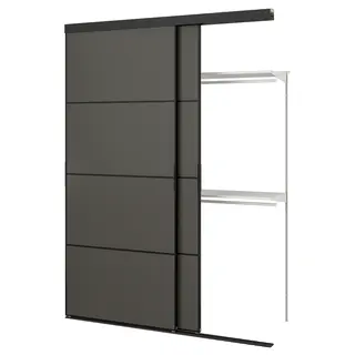 SKYTTA / BOAXEL reach-in wardrobe with sliding door, black double sided/Mehamn dark grey, Width 177.0 x Depth 65.0 x Height 240.0 cm