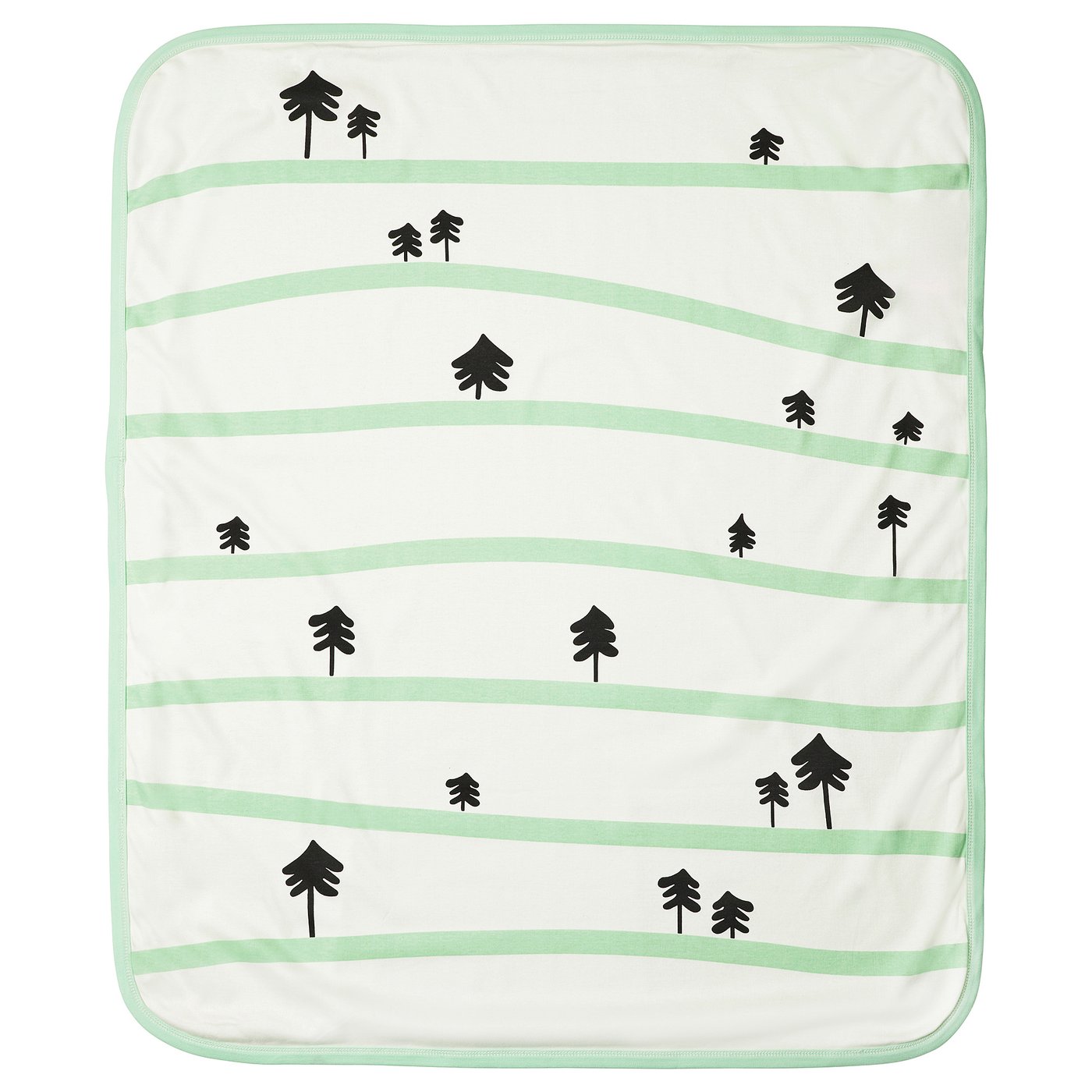 Gröfnink baby blanket: white, green stripes, black tree designs, soft cotton.