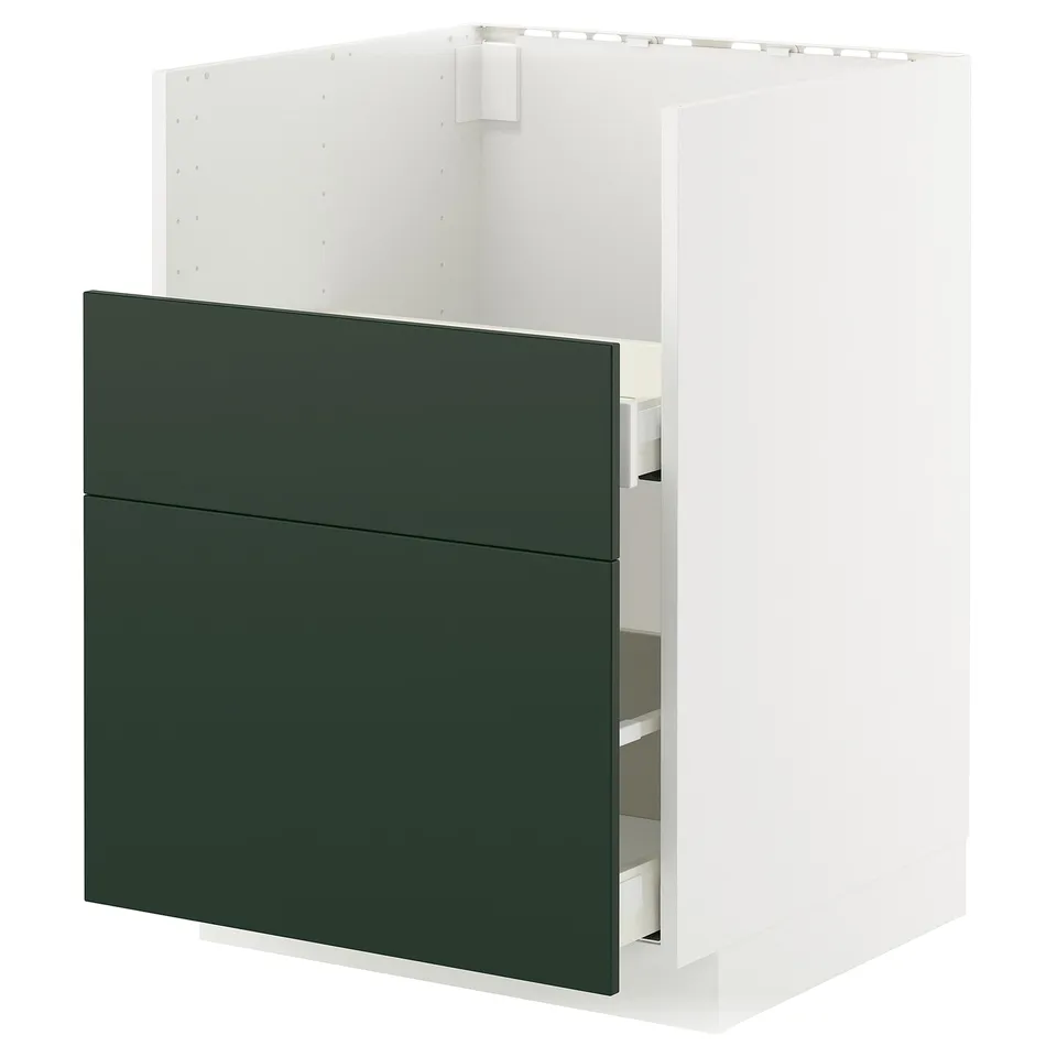METOD kitchen cabinet, white and green. Two drawers, modern design.