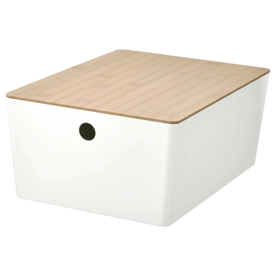 The KUGGIS box in white with a bamboo lid, perfect for storage.