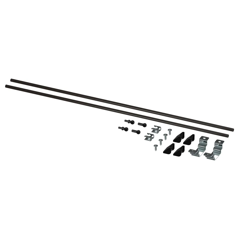 ENHET kitchen island kit: 2 black rods, metal brackets, screws. Assemble base frames.