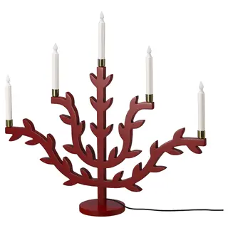STRÅLA LED candelabra, wood leaf/red, Height 53 x Width 56 cm