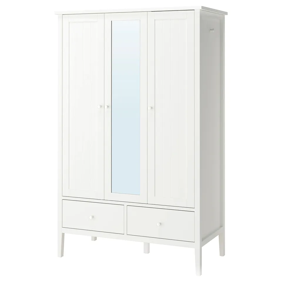 White GULLABERG wardrobe with mirror and drawers, classic design.