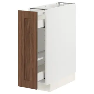 METOD / MAXIMERA base cabinet/pull-out int fittings, white Enköping/brown walnut effect, Width 20 x Depth 61.8 cm