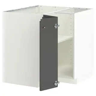 METOD corner base cabinet with shelf, white/Voxtorp dark grey, 88x88x80 cm