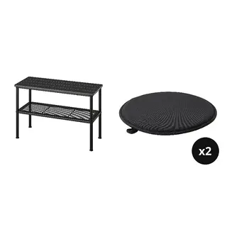 NIPÅSEN/ÄNGSFRÄKEN set: bench with shoe storage + chair pad x2
