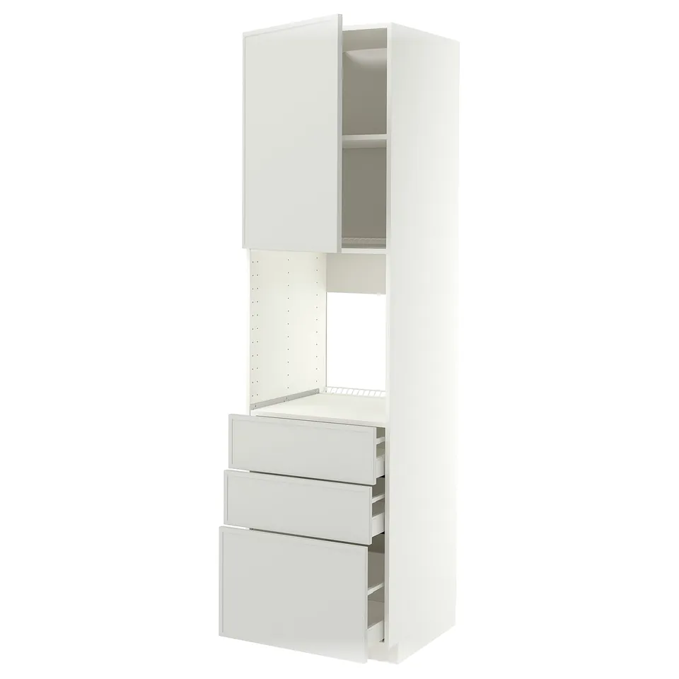 METOD / MAXIMERA High cab f oven w door/3 drawers, white/Aspudden light grey, 60x60x220 cm