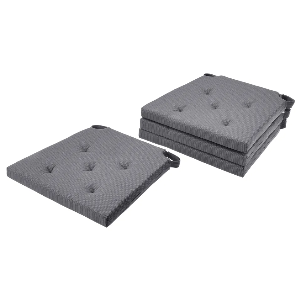 Two grey rectangular JUSTINA cushions with tufted design, folded, cotton and foam, for comfort.