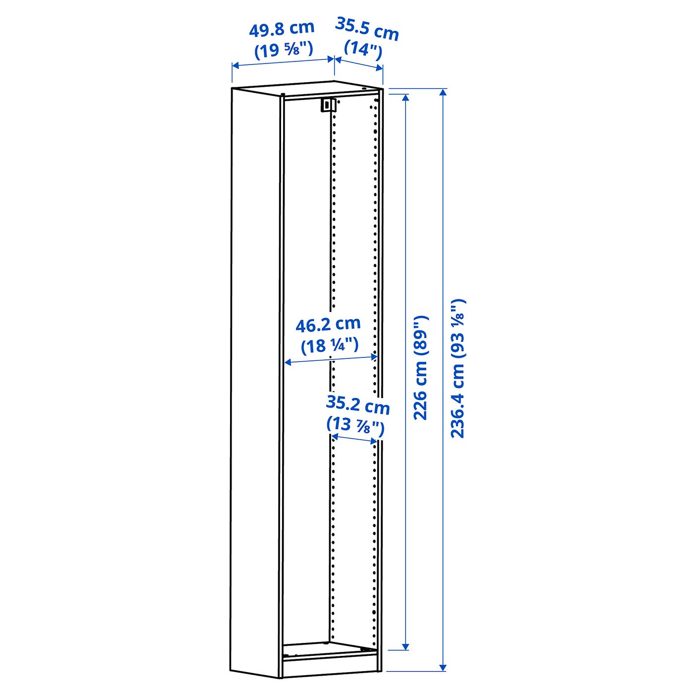 Illustration with measurements for the product: PAX.