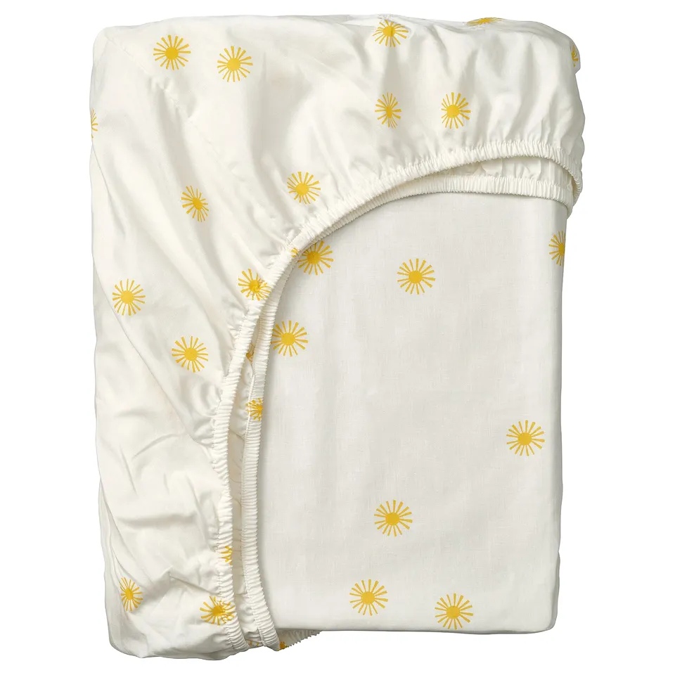 ALPTALL Fitted sheet, white yellow/sun pattern, 90x200 cm