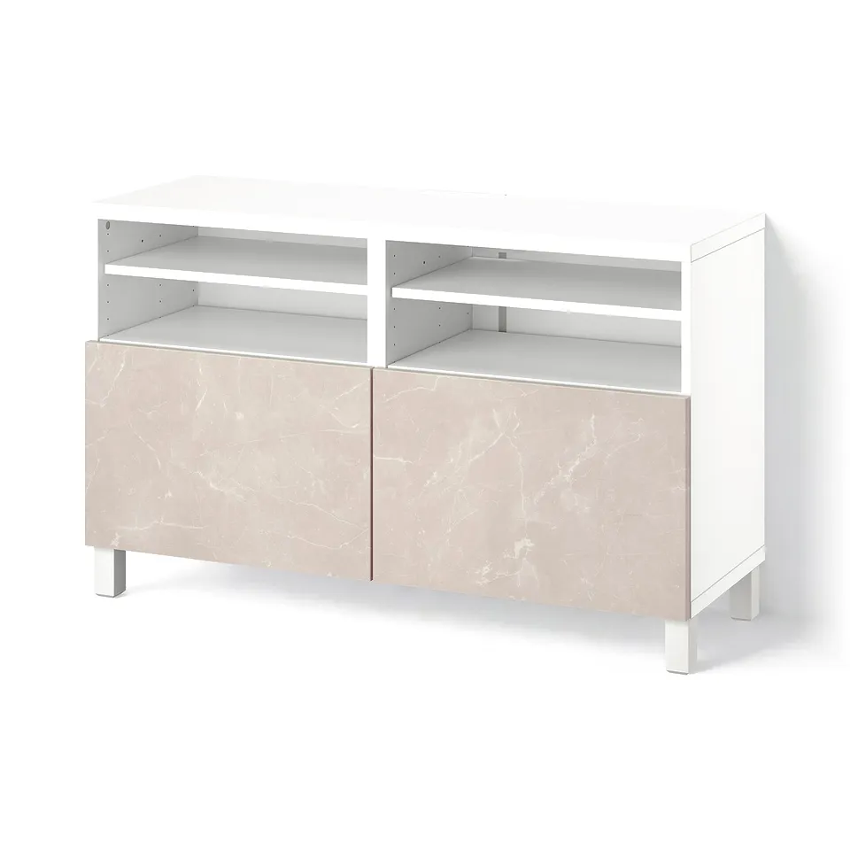 BESTÅ TV bench with doors, white/Bergsviken/Stubbarp beige, 120x42x74 cm