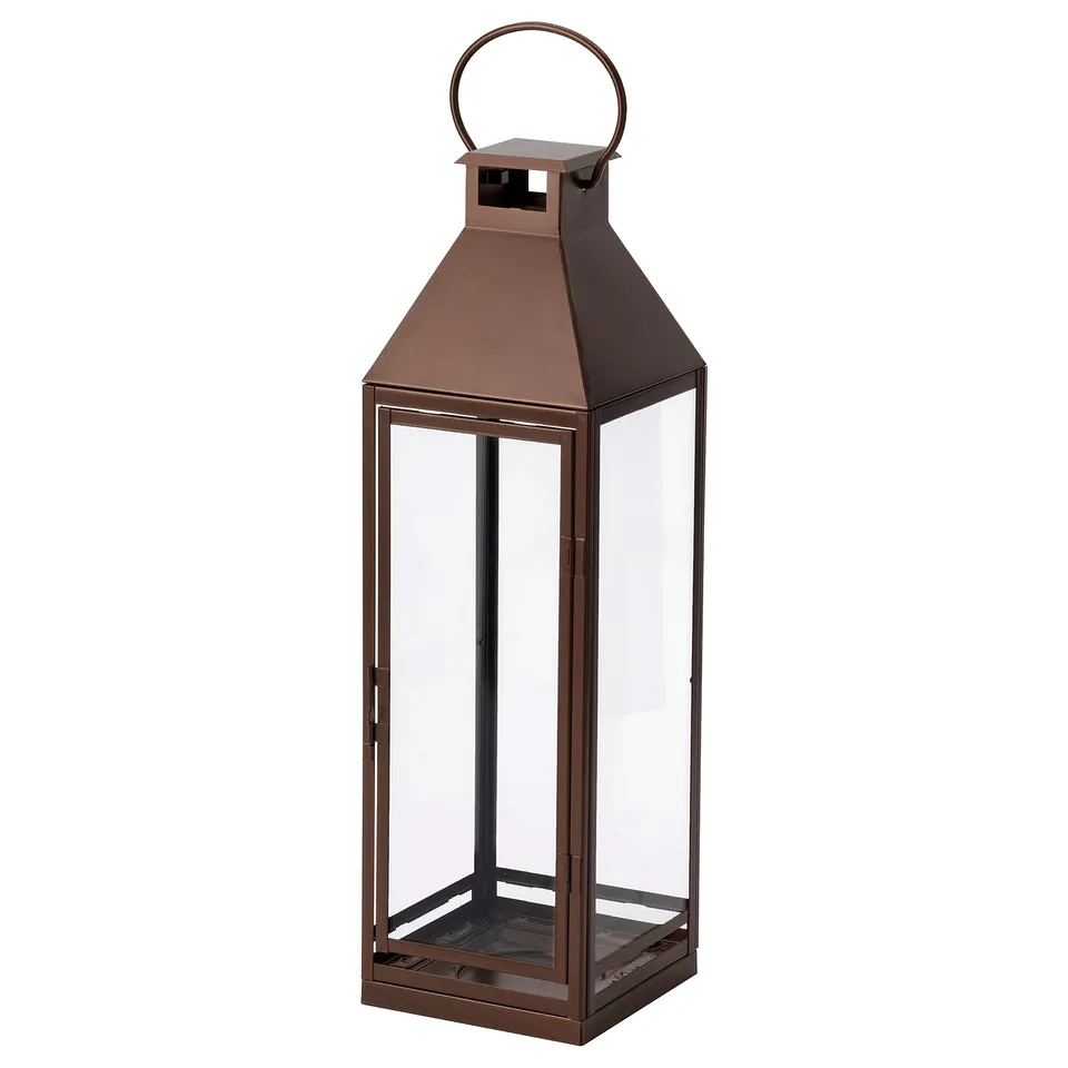 HÖSTAGILLE Lantern for pillar candle, in/out, copper-colour, 58 cm