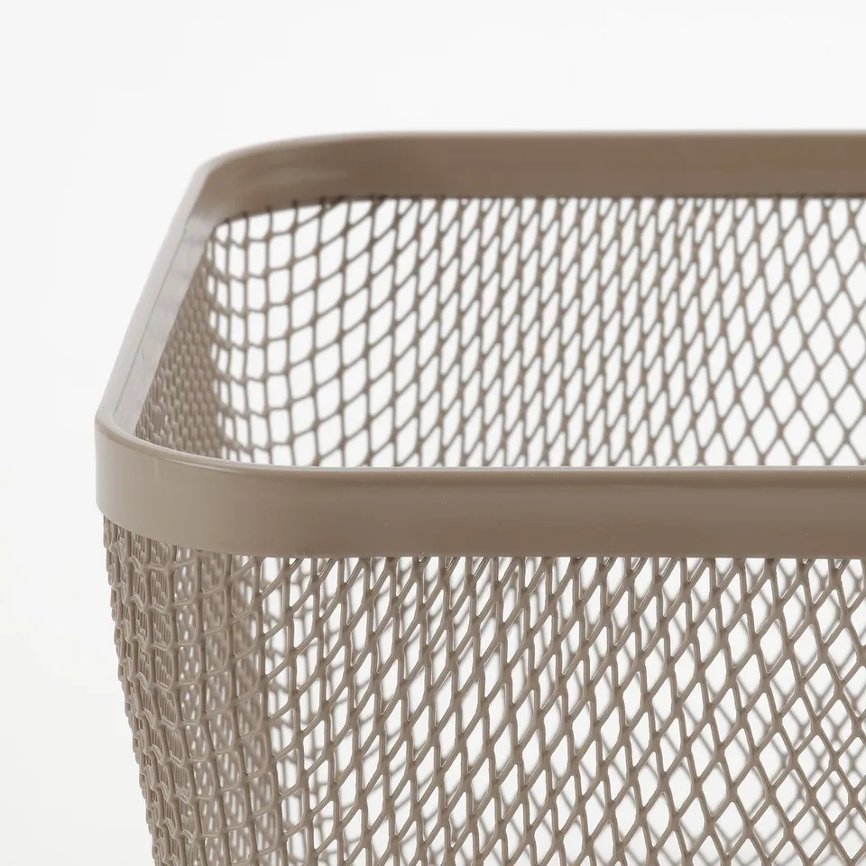 Mesh storage basket, beige, with diamond-patterned design. Sturdy and breathable, perfect for kitchen organisation.