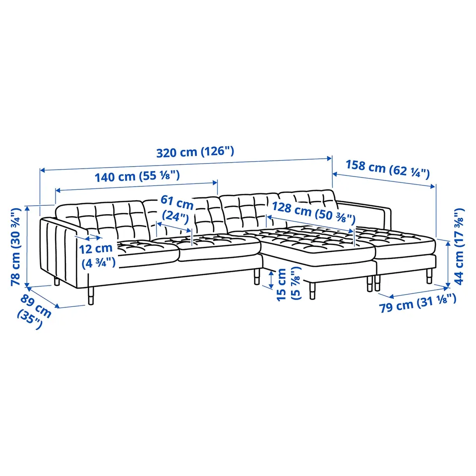 Illustration with measurements for the product: LANDSKRONA.
