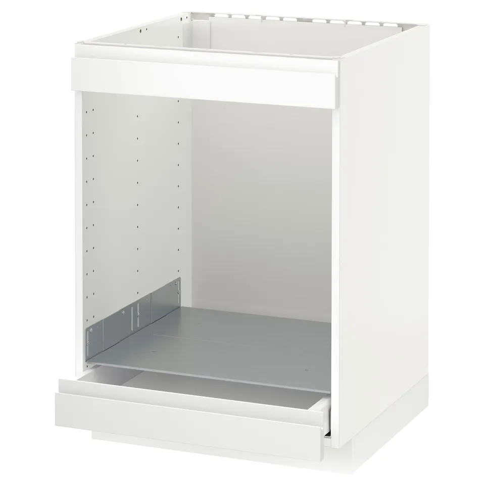 White METOD kitchen cabinet, minimalist design, with smooth drawer.