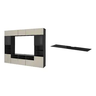 BESTÅ set: TV storage combination/glass doors + top panel for TV