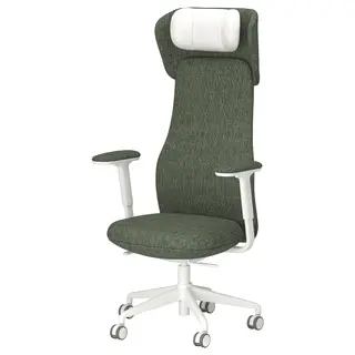 GRÖNFJÄLL office chair with arm/headrest, Letafors green/white, Width 71 x Depth 71 cm