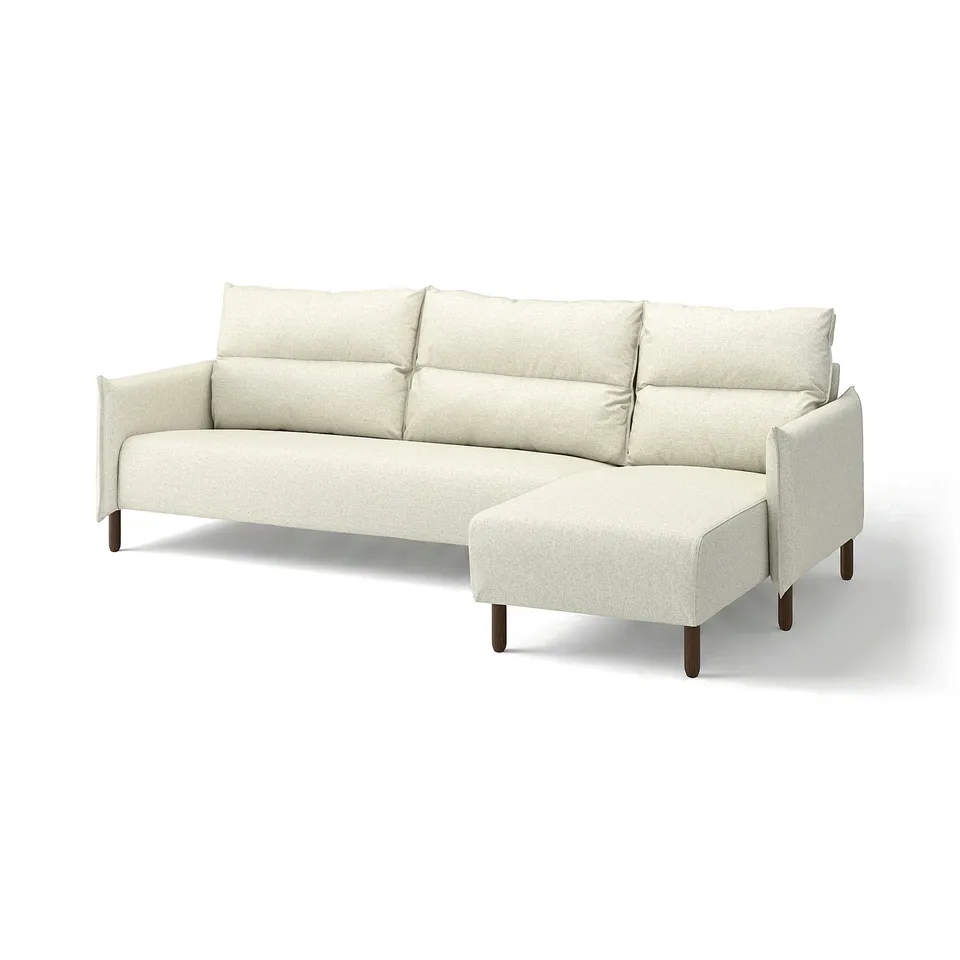 MANNARP sectional sofa, light grey, modern design, high back, wood legs, l-shaped.