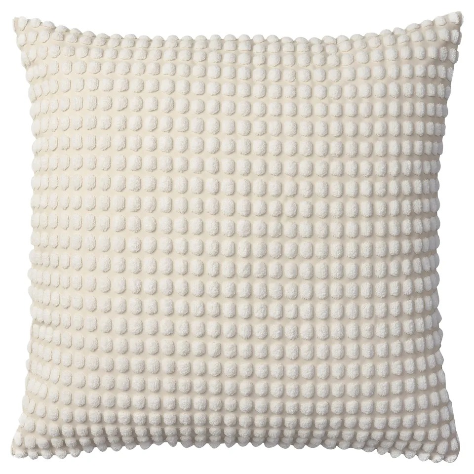 A SVARTPOPPEL off-white square throw pillow with a textured pattern, made from recycled polyester.