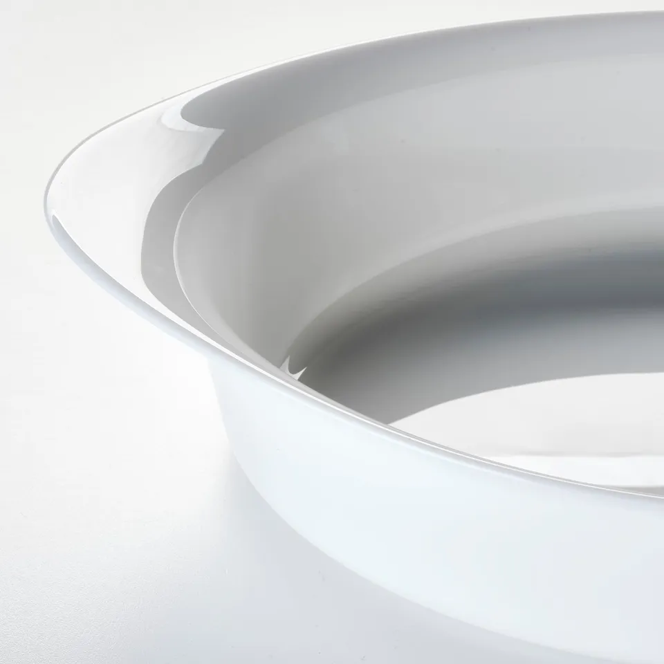 Elegant white glass serving dish, smooth edges, quality design.