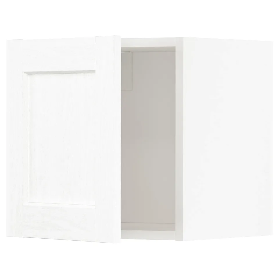 White METOD cabinet. Simple, modern design, classic look with subtle wood texture. Sturdy, smooth surfaces. Two large doors with snap-on hinges.