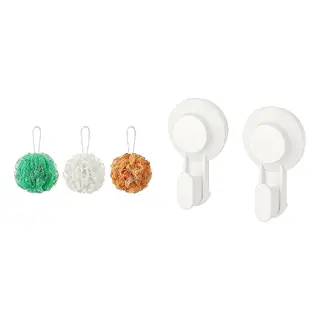 TISKEN/ÅBYÅN set: body puff, set of 3 + hook with suction cup
