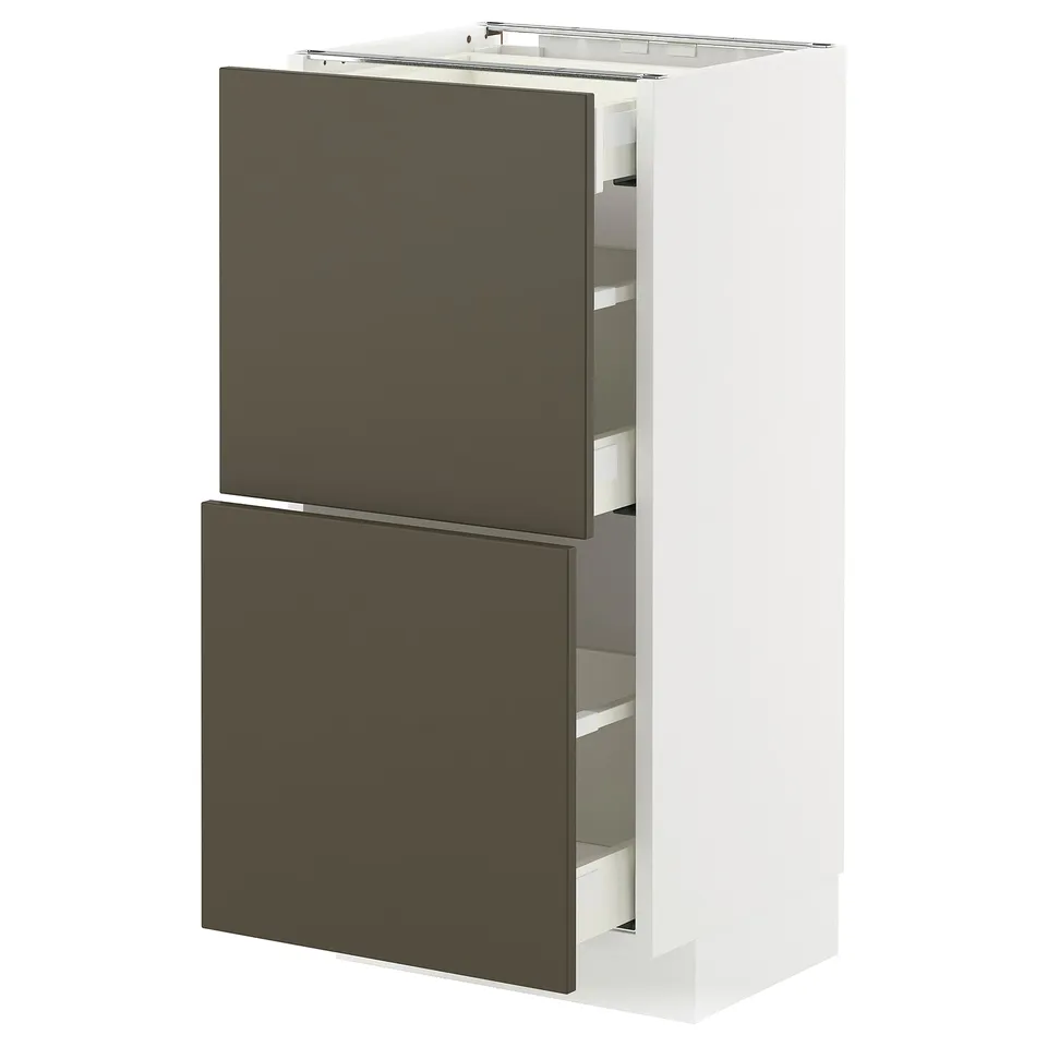METOD kitchen unit: white, dark brown havstorp, multiple drawers, rectangular shape, sleek modern design.