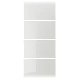 HOKKSUND 4 panels for sliding door frame, high-gloss light grey, Width 100 x Height 236 cm