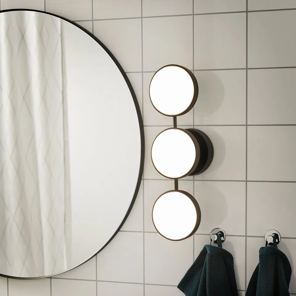 Modern bathroom mirror with led lights, adjustable brightness for makeup/shaving.