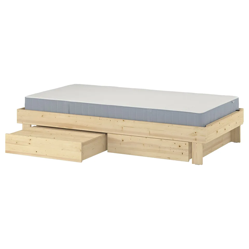 GLAMBERGET Bed frame with storage and mattress, pine/Vesteröy extra firm, 90x200 cm