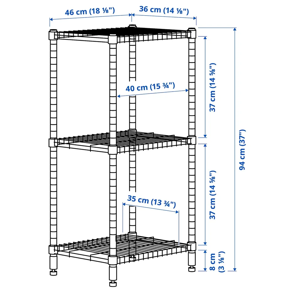 Illustration with measurements for the product: OMAR.